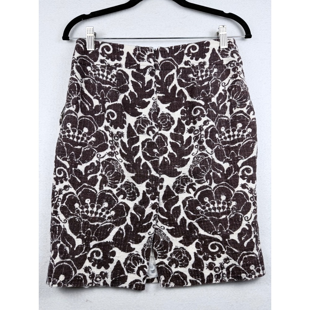 Trina Turk Los Angeles Vintage Floral Damask Pencil Skirt Brown Cream Size 2 - Picture 4 of 8